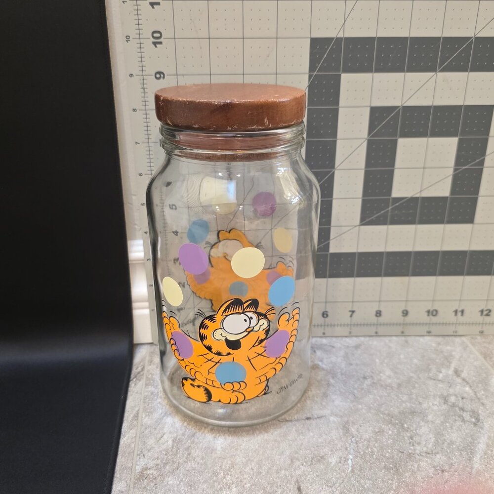vintage Garfield Anchor 1978 Hocking Glass Canister with Wood Lid B - Picture 7 of 7